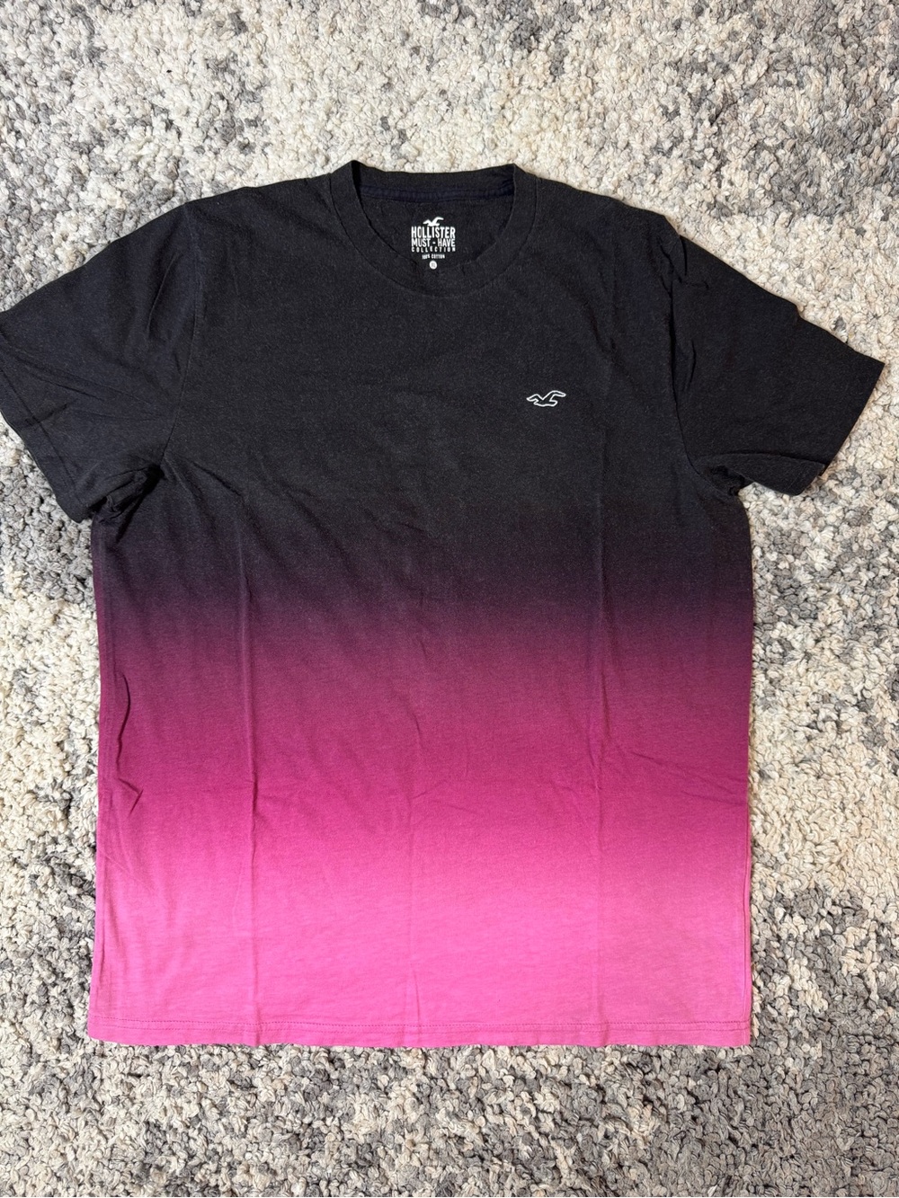 Hollister, Men's Black to Pink Gradient Ombre Short Sleeve Tee, XL